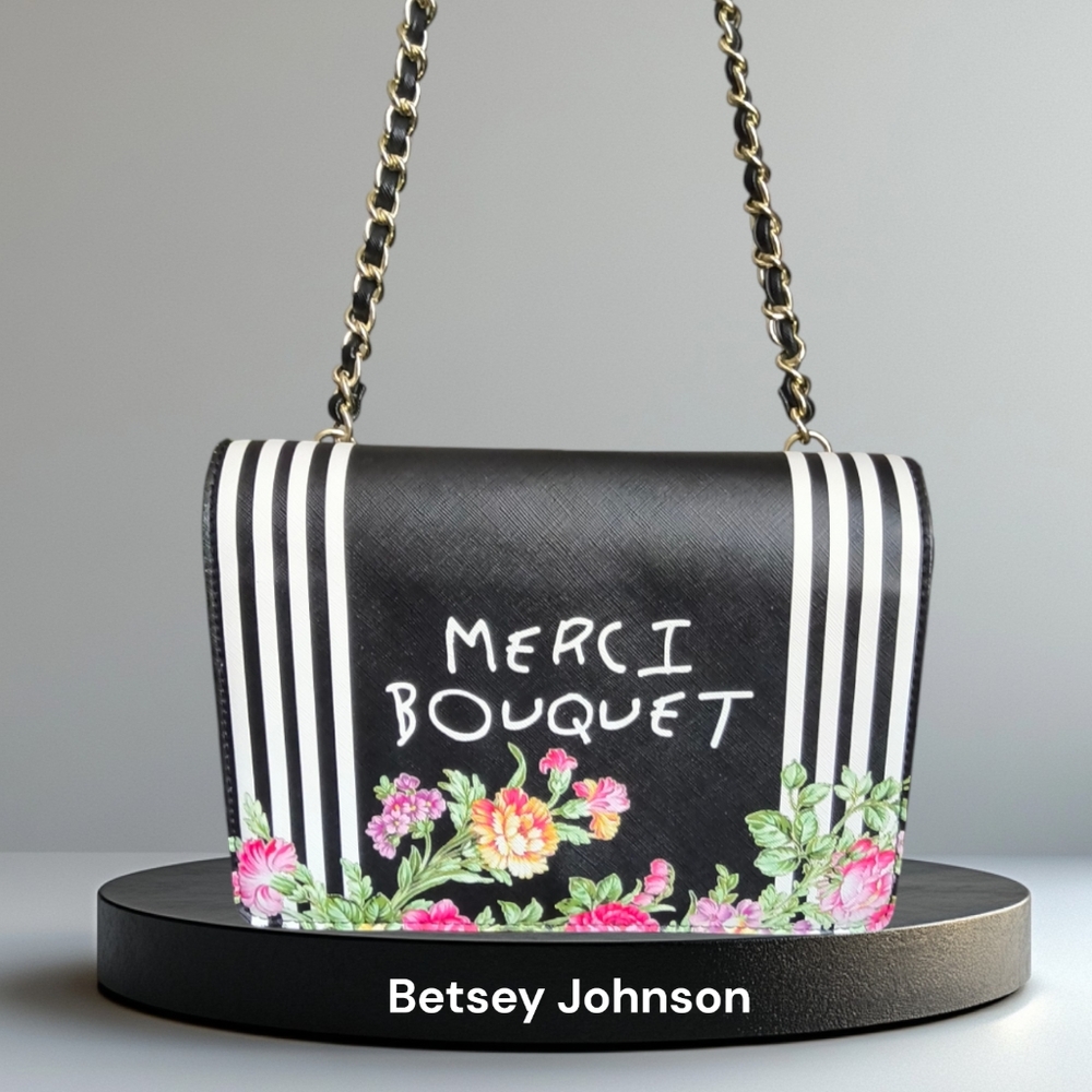Betsey Johnson Merci Bouquet Black Floral Shoulder Bag